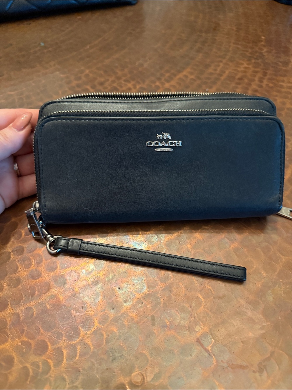 Coach Black Leather Double Zip Wallet Wristlet (back zipper is broken)